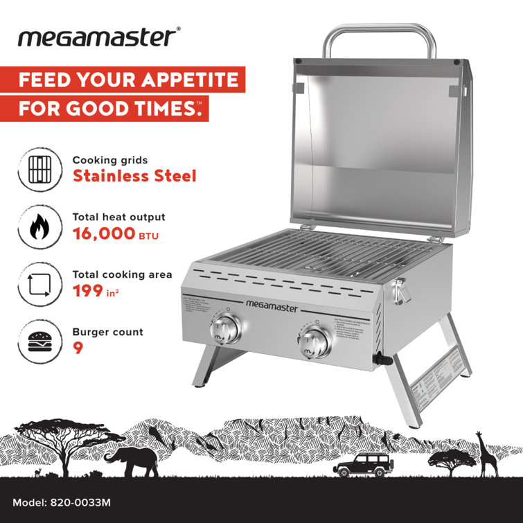 Megamaster Stainless Steel 2-Burner Portable Propane Gas Grill