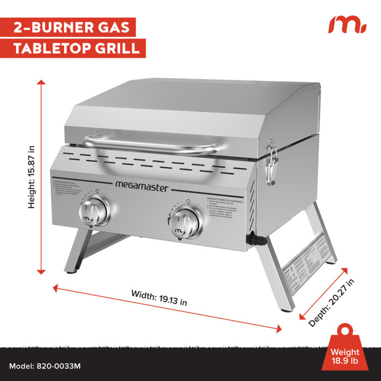 Megamaster Stainless Steel 2-Burner Portable Propane Gas Grill