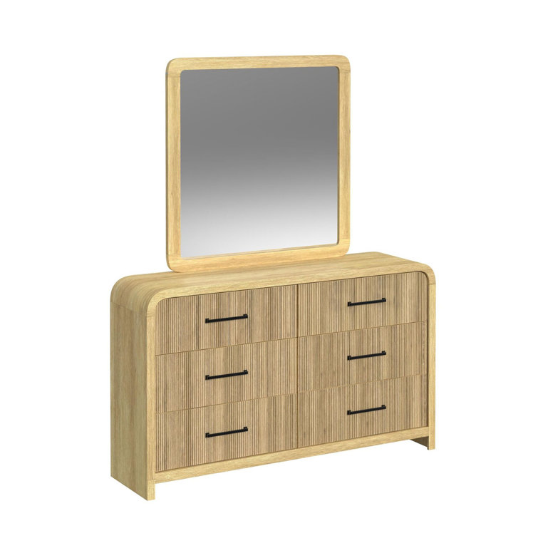 Natural Light Wood Dresser with Mirror and Felt Lined Drawers