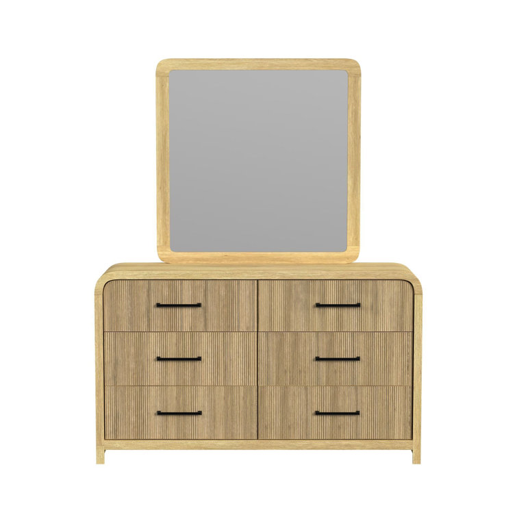 Natural Light Wood Dresser with Mirror and Felt Lined Drawers