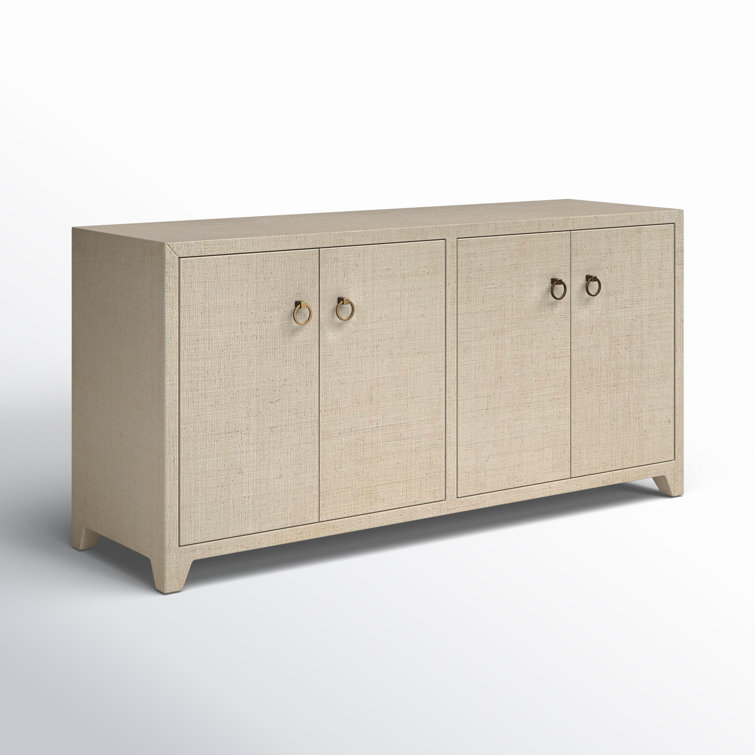 Bar Harbor Hand-Woven Natural Raffia 70" Sideboard with Brass Pulls
