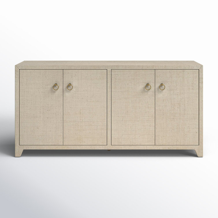 Bar Harbor Hand-Woven Natural Raffia 70" Sideboard with Brass Pulls