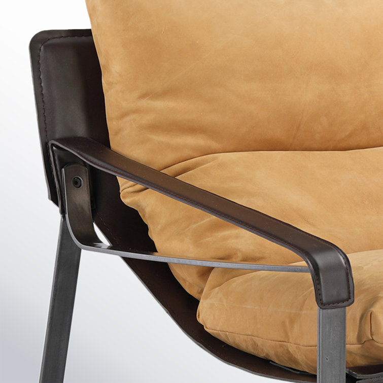 Tan Bonded Leather Accent Chair with Iron Frame