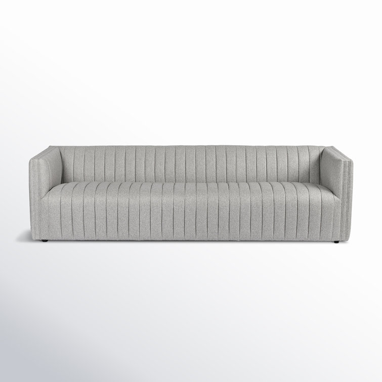 Orly Natural Gray Tufted Leather Stationary Sofa