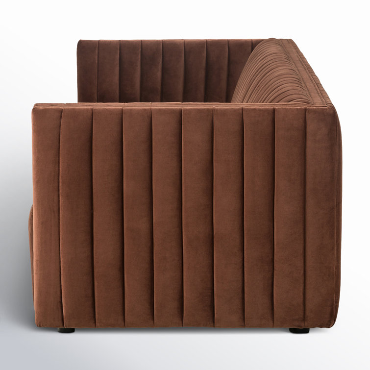 Surrey Auburn Contemporary Tufted Leather Sofa with Wood Accents