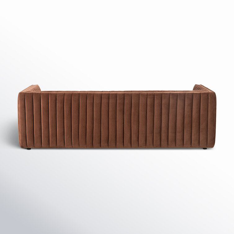 Surrey Auburn Contemporary Tufted Leather Sofa with Wood Accents