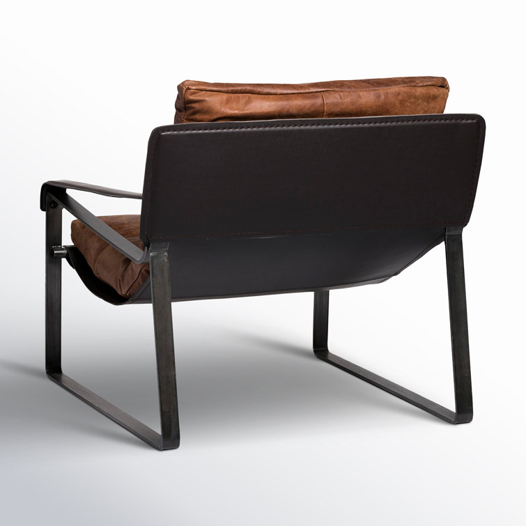 Cappuccino Genuine Leather Accent Chair with Metal Frame