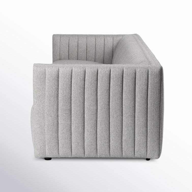 Orly Natural Gray Tufted Leather Stationary Sofa