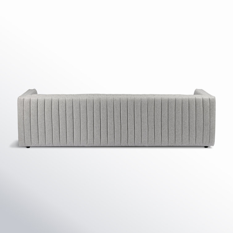 Orly Natural Gray Tufted Leather Stationary Sofa