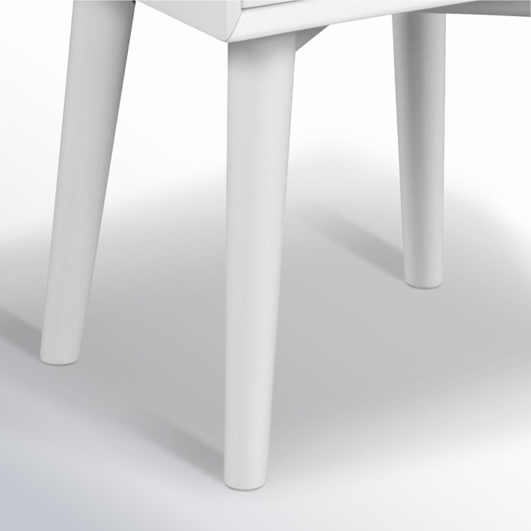 White Mid-Century Modern Solid Wood End Table with Storage