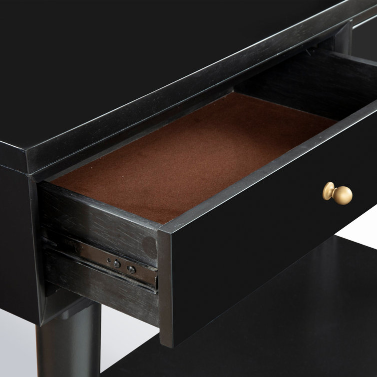 Transitional Mid-Century Black Mahogany Console Table with Storage