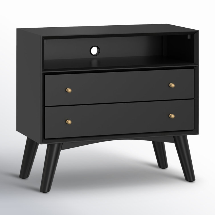 Black Mahogany 2-Drawer Nightstand with Shelf