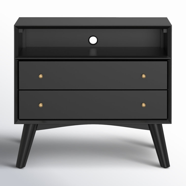 Black Mahogany 2-Drawer Nightstand with Shelf