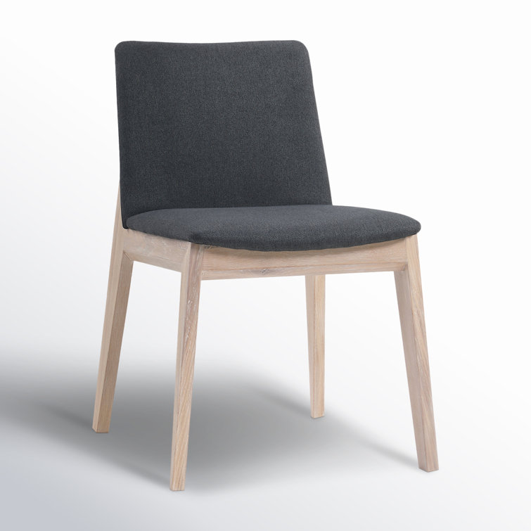 Natural Wood Dark Gray Upholstered Side Chair Set