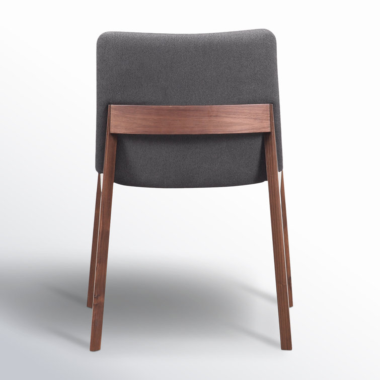 Gray Velvet and Brown Solid Wood Upholstered Side Chair