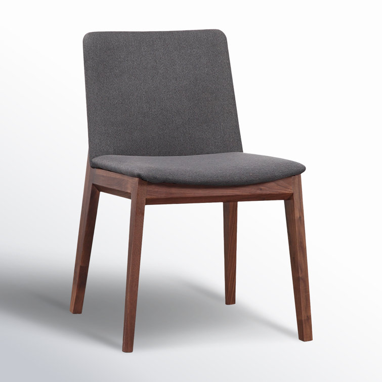 Gray Velvet and Brown Solid Wood Upholstered Side Chair
