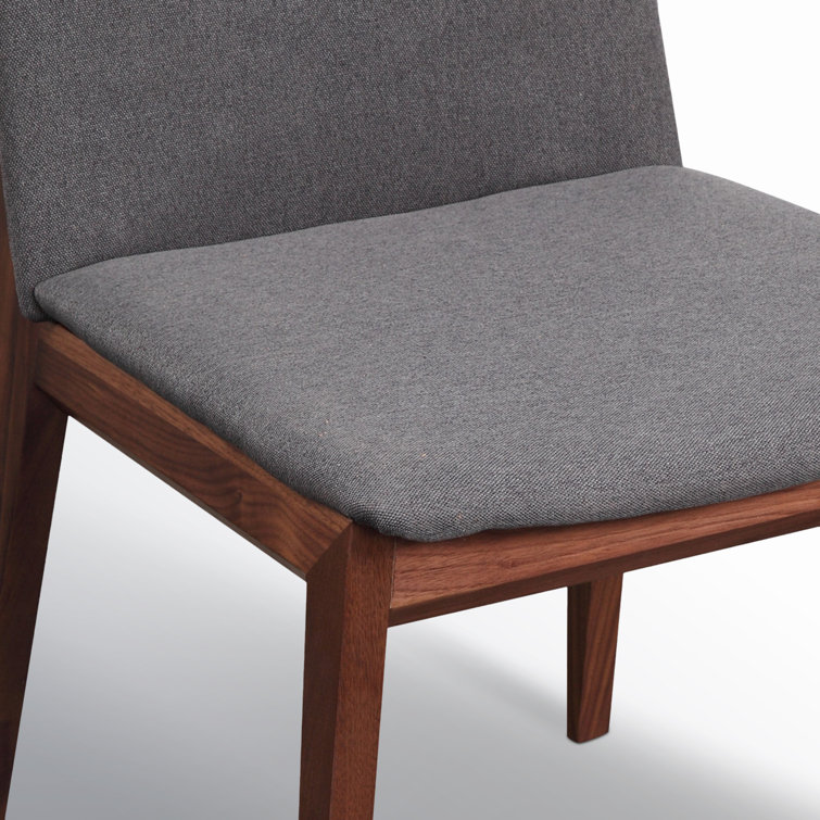 Gray Velvet and Brown Solid Wood Upholstered Side Chair