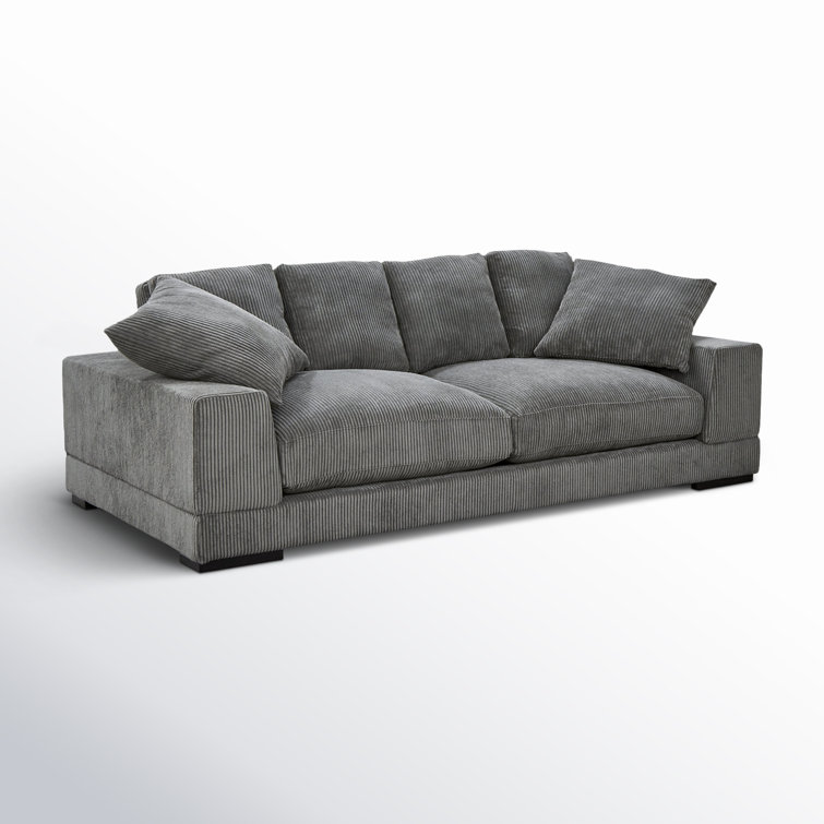 Gray Corduroy Polyester Sofa with Ottoman and Wood Frame