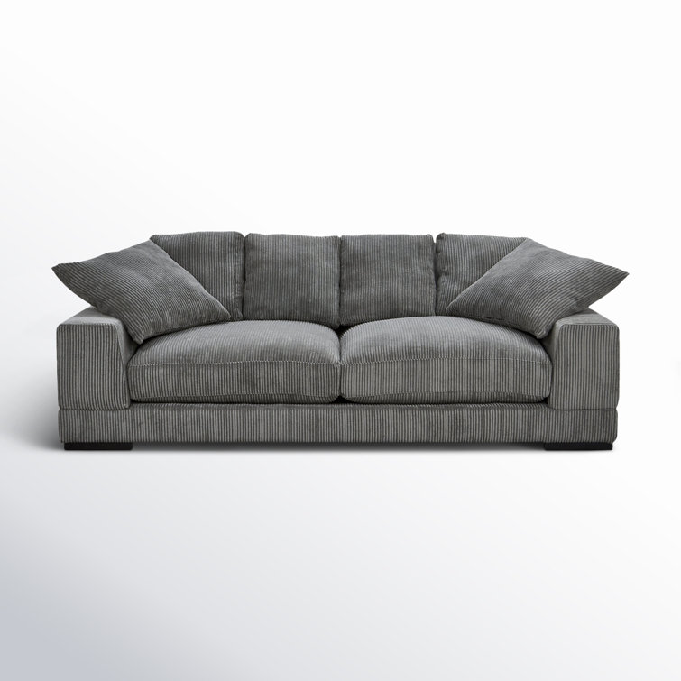 Gray Corduroy Polyester Sofa with Ottoman and Wood Frame