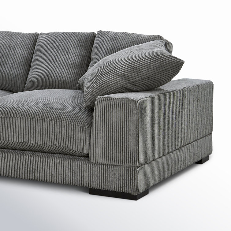 Gray Corduroy Polyester Sofa with Ottoman and Wood Frame