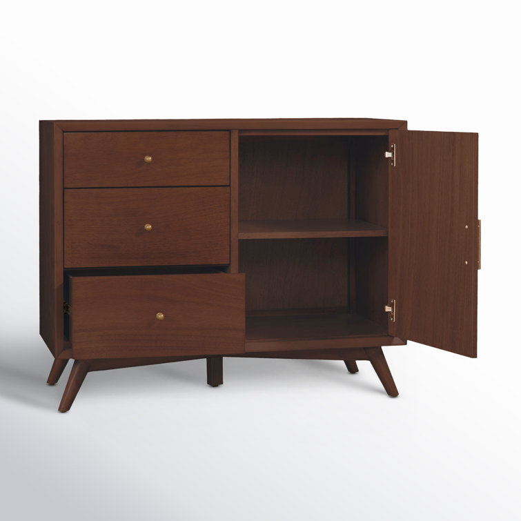 Flynn Walnut Mid-Century Modern Accent Cabinet with Bronze Hardware