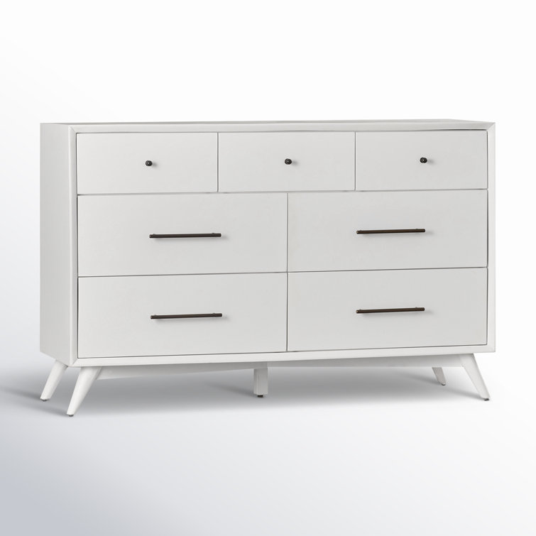 Flynn Mid-Century Modern White Mahogany 7-Drawer Dresser