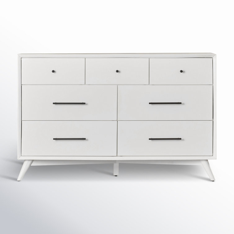Flynn Mid-Century Modern White Mahogany 7-Drawer Dresser
