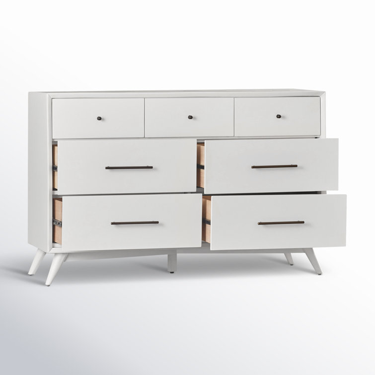 Flynn Mid-Century Modern White Mahogany 7-Drawer Dresser
