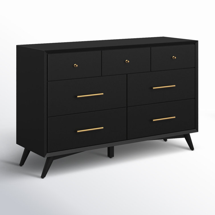 Flynn Transitional Black 7-Drawer Dresser with Felt-Lined Top Drawer