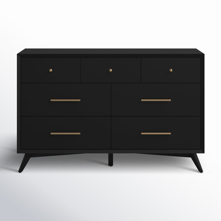 Flynn Transitional Black 7-Drawer Dresser with Felt-Lined Top Drawer