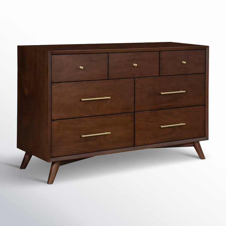 Flynn Walnut Mid-Century Modern 7-Drawer Dresser