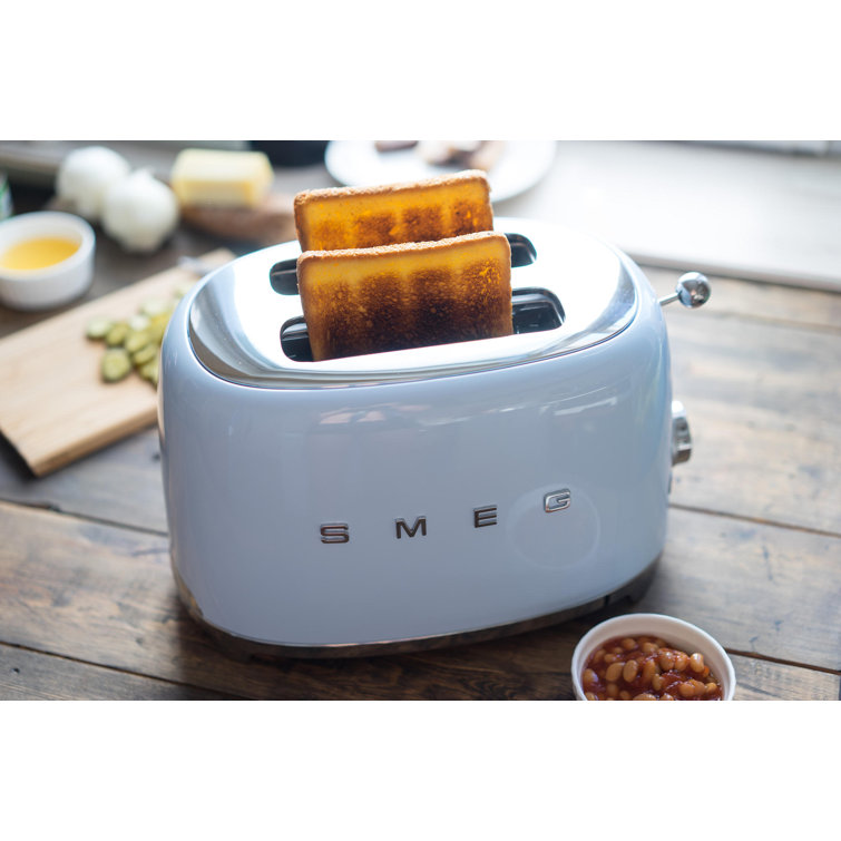 Pastel Blue Stainless Steel 2-Slice Toaster with Wide Slot