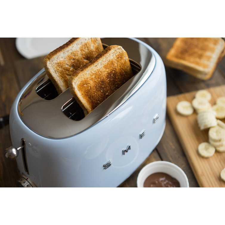 Pastel Blue Stainless Steel 2-Slice Toaster with Wide Slot