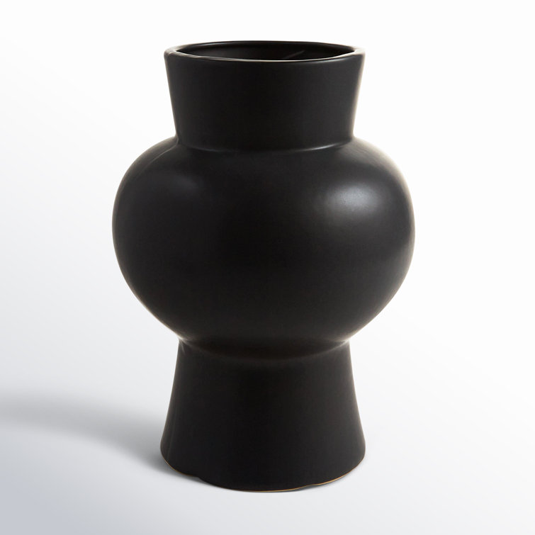 Matte Black Trumpet Ceramic Decorative Table Vase