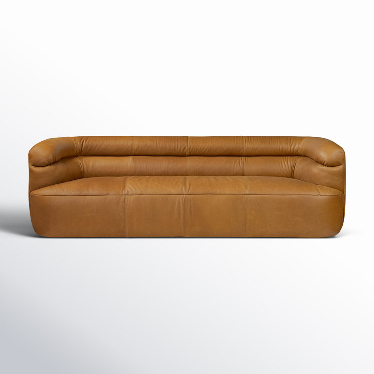 Gerrie 95" Brown Leather Sofa with Plush Cushions
