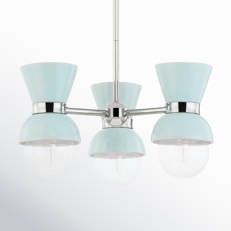 Polished Nickel and Gloss Robins Egg Blue 3-Light Metal Sputnik Chandelier