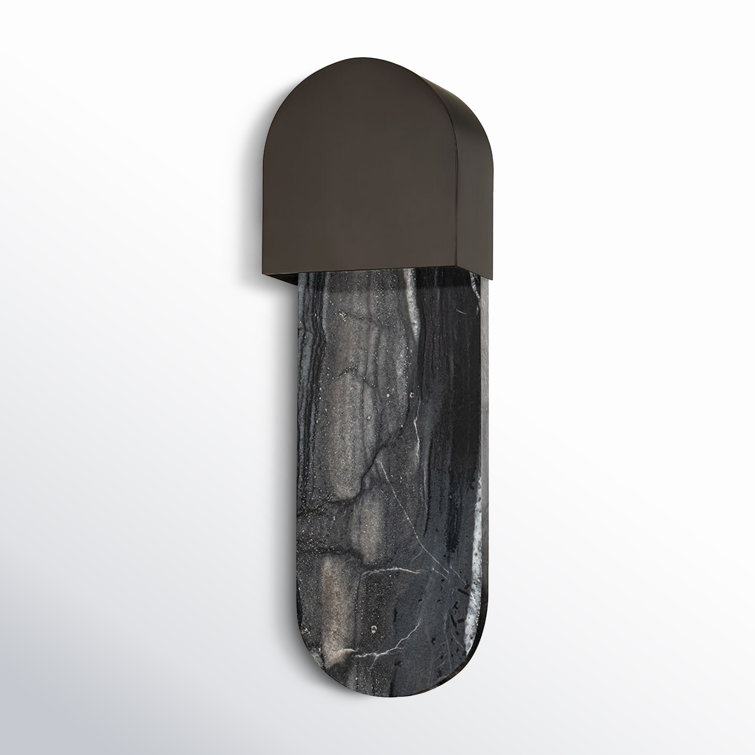 Black Steel Dimmable Wall Sconce with Marble Accent