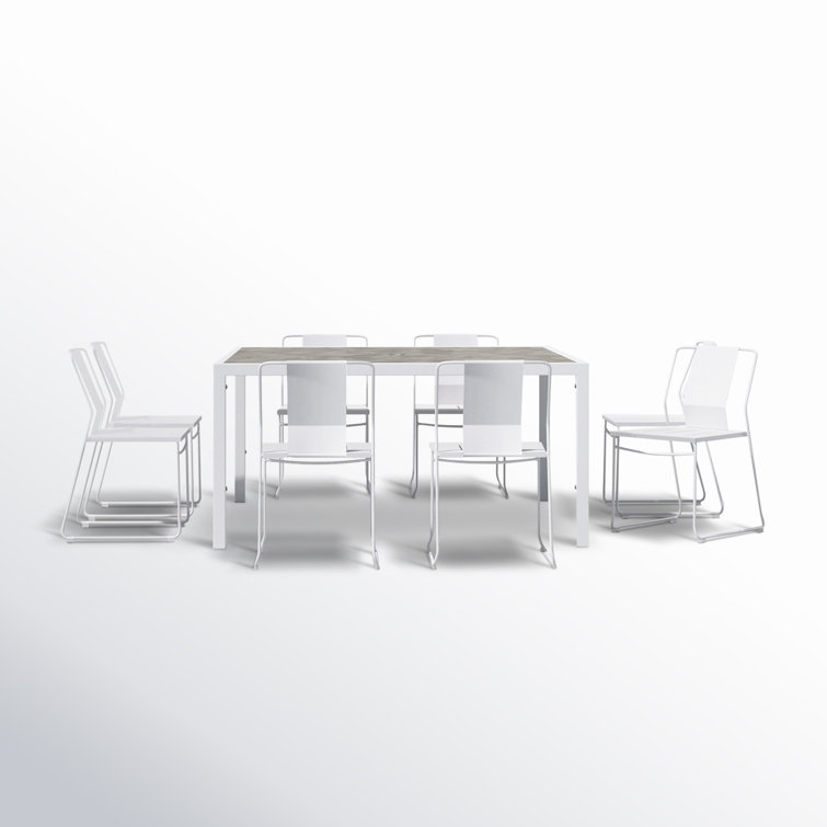 Matte White Modern Outdoor Dining Set with Tempered Glass Top
