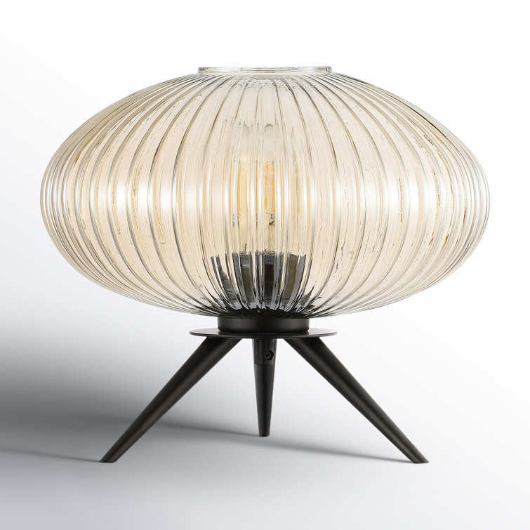 Coehlo Chic Black Tripod Table Lamp with Amber Glass Shade