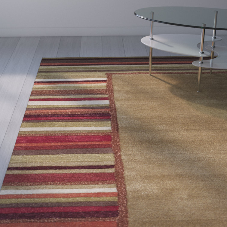 Handmade Tufted Gray Stripe Round Wool-Viscose Blend Rug
