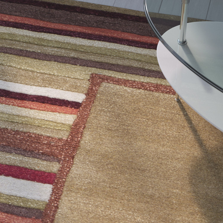 Handmade Tufted Gray Stripe Round Wool-Viscose Blend Rug
