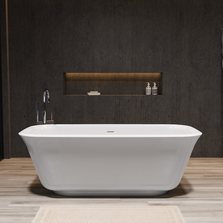 67" Glossy White Acrylic Freestanding Double Slipper Bathtub