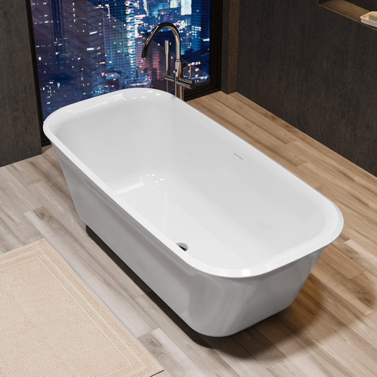 67" Glossy White Acrylic Freestanding Soaking Bathtub
