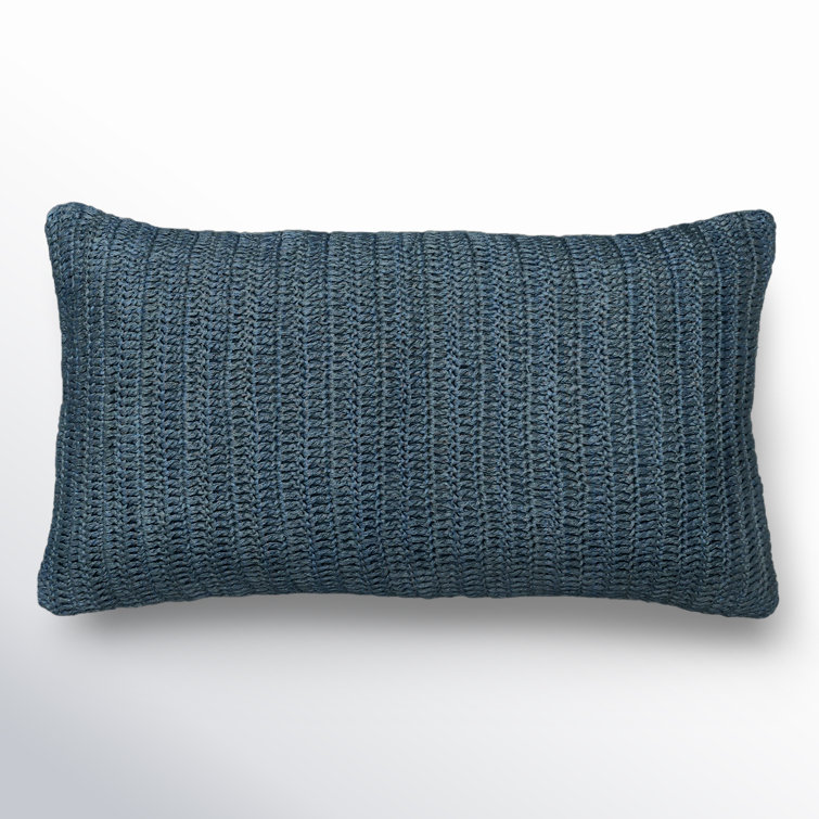 Nakeya Blue Linen Lumbar Throw Pillow