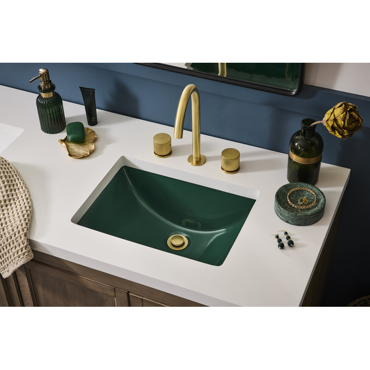 Emerald Green Rectangular Ceramic Undermount Bathroom Sink