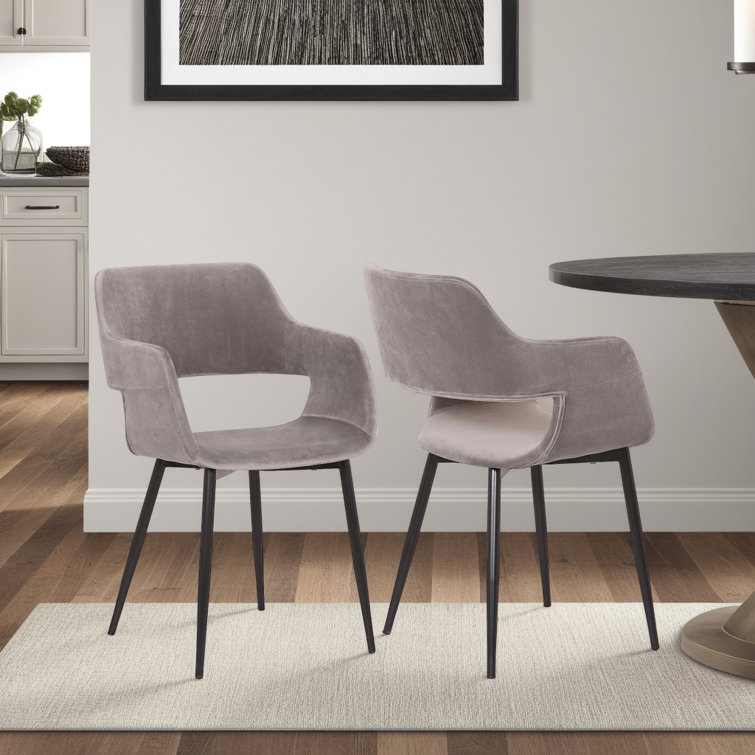 Ariana Velvet Upholstered Side Chair with Metal Legs in Gray