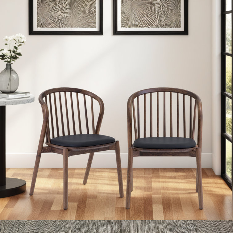 Echo Walnut Wood and Black Faux Leather Dining Chairs - Set of 2