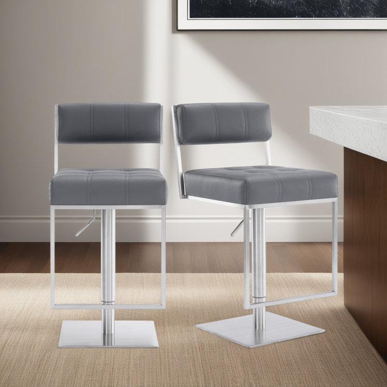 Michele Contemporary Gray Faux Leather Adjustable Swivel Stool