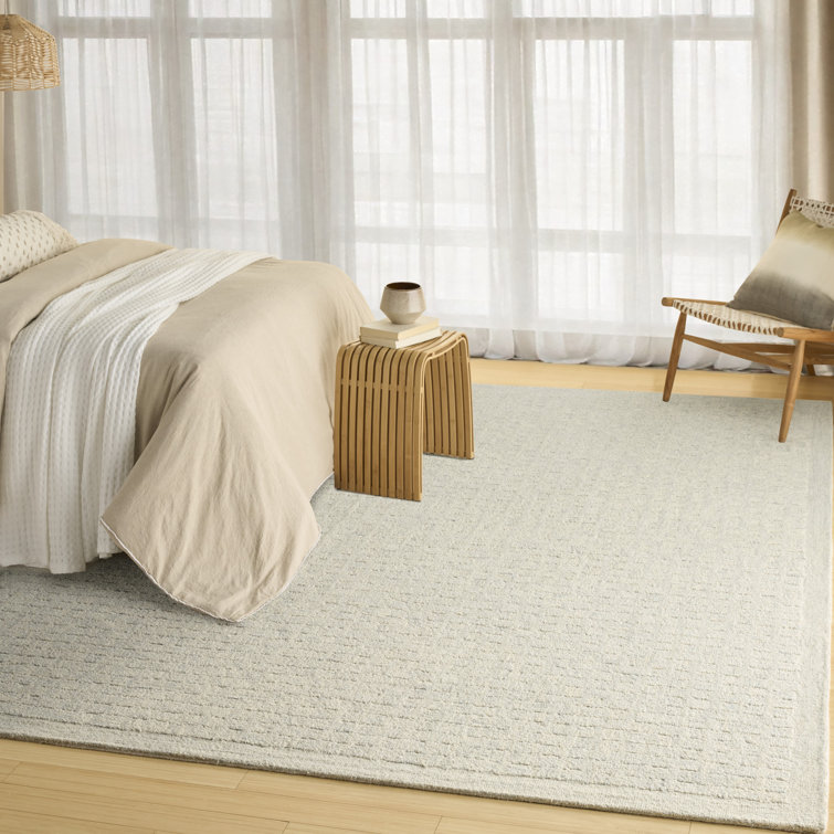 Handmade Light Blue Wool Geometric Rectangular Rug