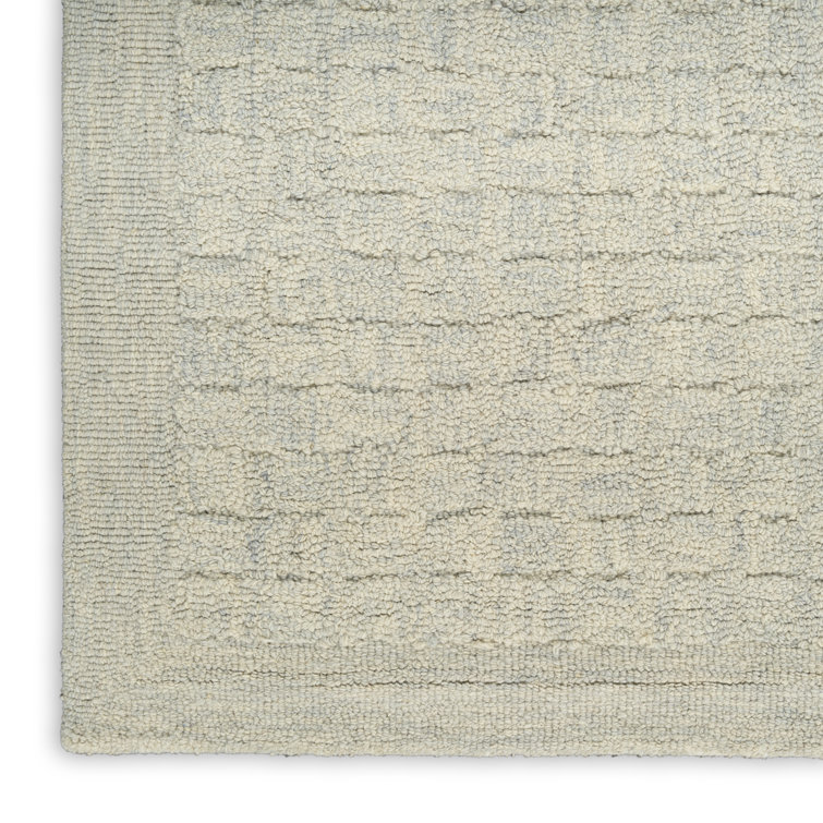 Handmade Light Blue Wool Geometric Rectangular Rug